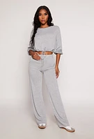 Womens Daisy Brushed Knit Wide Leg Pants, Grey,