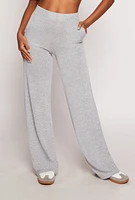 Womens Daisy Brushed Knit Wide Leg Pants, Grey,