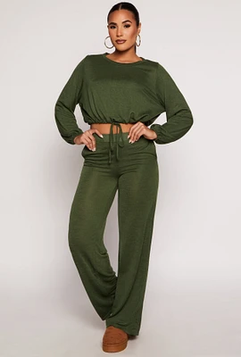 Womens Daisy Brushed Knit Wide Leg Pants, Green, Size S