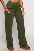 Womens Daisy Brushed Knit Wide Leg Pants, Green, Size S
