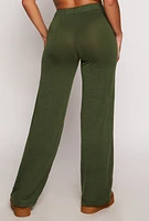 Womens Daisy Brushed Knit Wide Leg Pants, Green, Size S