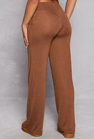 Womens Daisy Brushed Knit Wide Leg Pants, Brown,