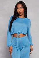 Womens Daisy Drawstring Hem Long Sleeve Crop Top,