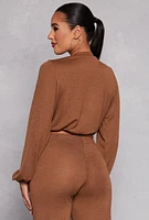 Womens Daisy Drawstring Hem Long Sleeve Crop Top,
