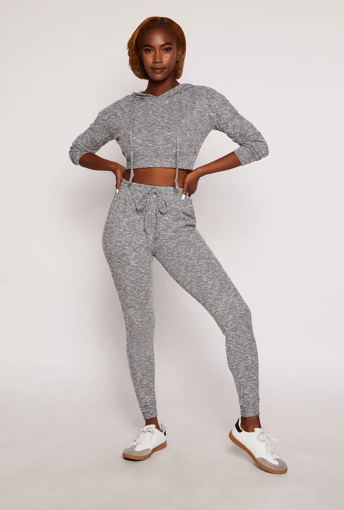 Womens Brushed Knit Drawstring High Waisted Joggers, Grey, Size L