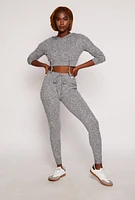 Womens Brushed Knit Drawstring High Waisted Joggers, Grey, Size L