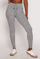 Womens Brushed Knit Drawstring High Waisted Joggers, Grey, Size L