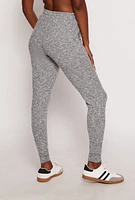 Womens Brushed Knit Drawstring High Waisted Joggers, Grey, Size L