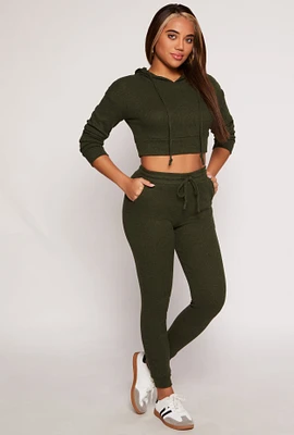 Womens Brushed Knit Drawstring High Waisted Joggers,