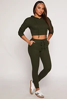 Womens Brushed Knit Drawstring High Waisted Joggers, Green, Size M