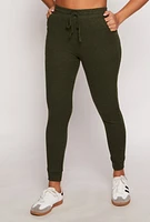 Womens Brushed Knit Drawstring High Waisted Joggers, Green, Size M