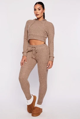 Womens Brushed Knit Drawstring High Waisted Joggers,
