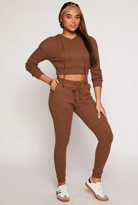 Womens Brushed Knit Drawstring High Waisted Joggers,