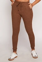 Womens Brushed Knit Drawstring High Waisted Joggers,