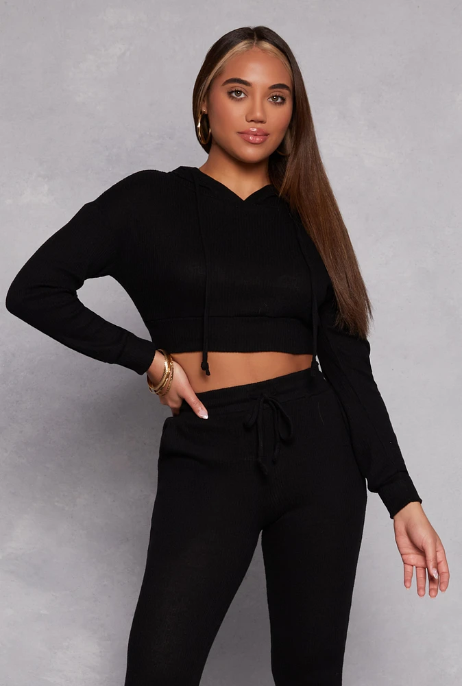 Womens Daisy Drawstring Hooded Crop Top, S