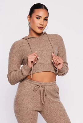 Womens Daisy Drawstring Hooded Crop Top,