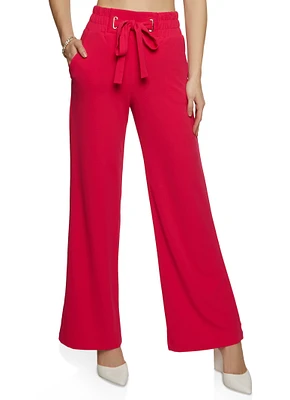 Womens Tie Front Waist Wide Leg Pants,