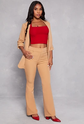 Womens Crepe Knit Flare Dress Pants, Khaki, Size S