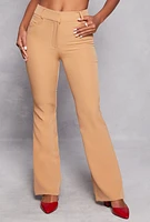 Womens Crepe Knit Flare Dress Pants, Khaki, Size S