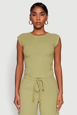 Womens Haute Monde Brushed Knit Ruched Side Cap Sleeve Blouse, Green, Size L
