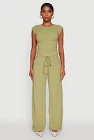 Womens Haute Monde Brushed Knit Ruched Side Cap Sleeve Blouse, Green, Size L