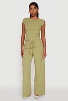 Womens Haute Monde Brushed Knit Ruched Side Cap Sleeve Blouse, Green, Size L