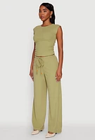 Womens Haute Monde Brushed Knit Ruched Side Cap Sleeve Blouse, Green, Size L