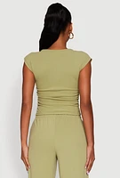 Womens Haute Monde Brushed Knit Ruched Side Cap Sleeve Blouse, Green, Size L