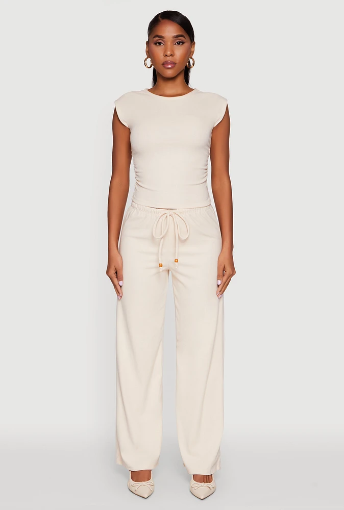 Womens Haute Monde Brushed Knit Drawstring Waist Wide Leg Pants,