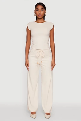 Womens Haute Monde Brushed Knit Drawstring Waist Wide Leg Pants,