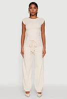 Womens Haute Monde Brushed Knit Drawstring Waist Wide Leg Pants,