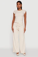 Womens Haute Monde Brushed Knit Drawstring Waist Wide Leg Pants,