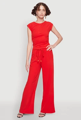 Womens Haute Monde Brushed Knit Drawstring Waist Wide Leg Pants, Red,