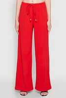 Womens Haute Monde Brushed Knit Drawstring Waist Wide Leg Pants, Red,