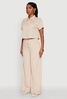Womens Haute Monde Textured Knit Button Front Cropped Shirt,