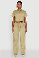 Womens Haute Monde Textured Knit Drawstring Waist Wide Leg Pants,