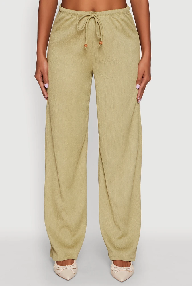 Womens Haute Monde Textured Knit Drawstring Waist Wide Leg Pants,