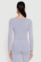 Womens Rib Knit Drawstring Front Ruched Crop Top,