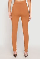 Womens Rib Knit High Waisted Leggings, Brown, Size S