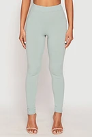 Womens Rib Knit High Waisted Leggings, Green, Size S