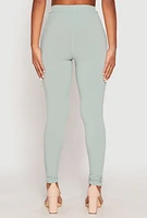 Womens Rib Knit High Waisted Leggings, Green, Size S