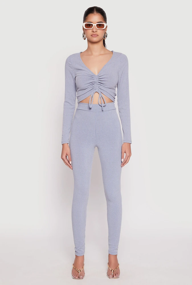 Womens Rib Knit High Waisted Leggings,