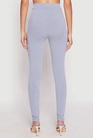 Womens Rib Knit High Waisted Leggings, Blue, Size M