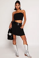 Womens Haute Monde Double Belted Knit Pleated Skirt, Black, Size S
