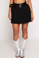 Womens Haute Monde Double Belted Knit Pleated Skirt, Black, Size M