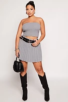 Womens Haute Monde Double Belted Knit Pleated Skirt, Grey, Size M