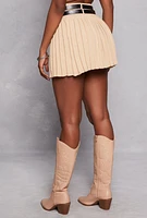 Womens Haute Monde Double Belted Knit Pleated Skirt, Khaki, Size L