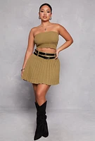 Womens Haute Monde Double Belted Knit Pleated Skirt, Green, Size S