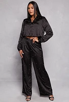 Womens Haute Monde Studded Satin Shirt, Black, Size S