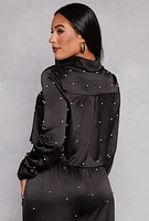 Womens Haute Monde Studded Satin Shirt, Black, Size M